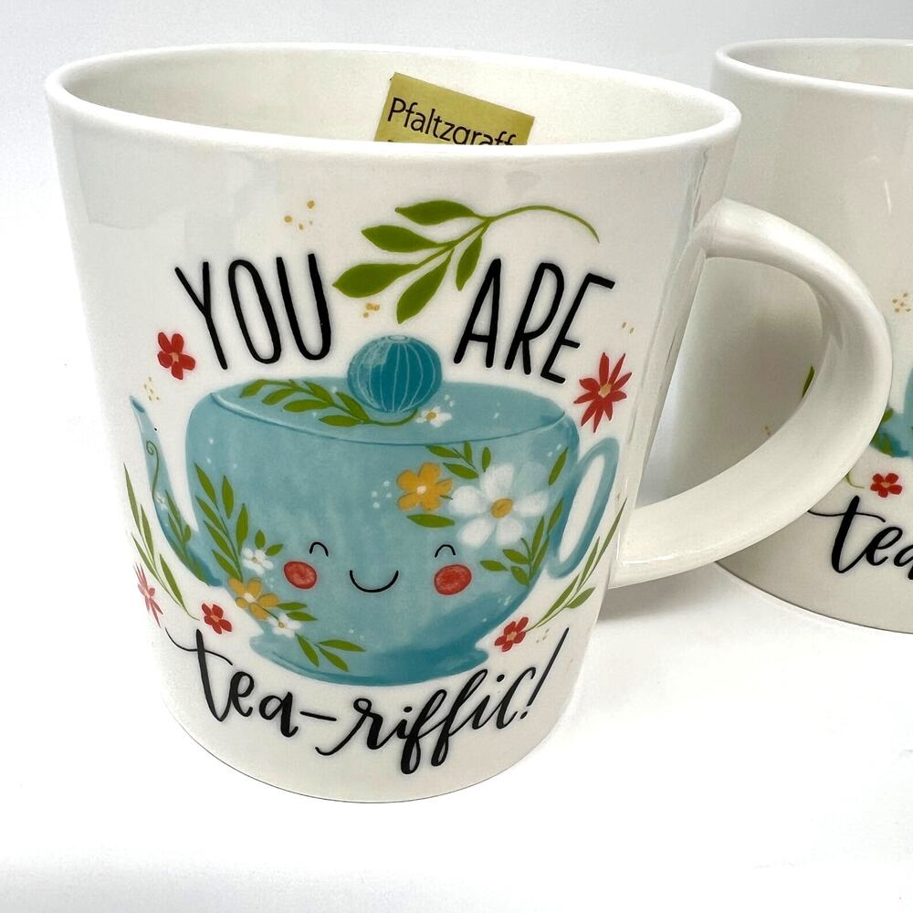 Pflatzgraff Mugs You Are Teariffic Pair of 18oz Porcelain Cups New w/ Tags Gift - Picture 4 of 10